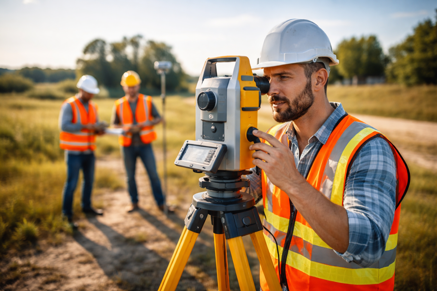 Professional Land Surveyor using Total Station